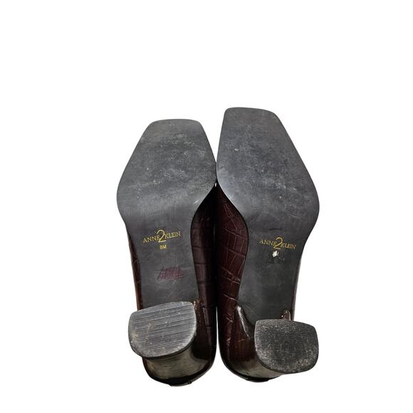Vintage y2K Anne Klein 8 Brown Croc Embossed Leather Square Toe Pump Classic - Picture 3 of 7